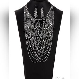 Chic Silver Multi-Layer Necklace and Earring Set
